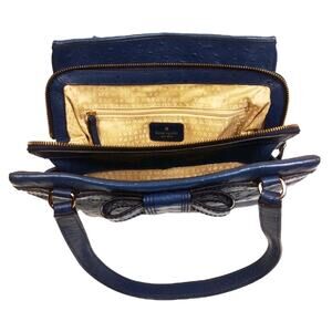 KATE SPADE New York Blue Ostrich Leather Bow Bag Handbag Purse Shoulder Bag